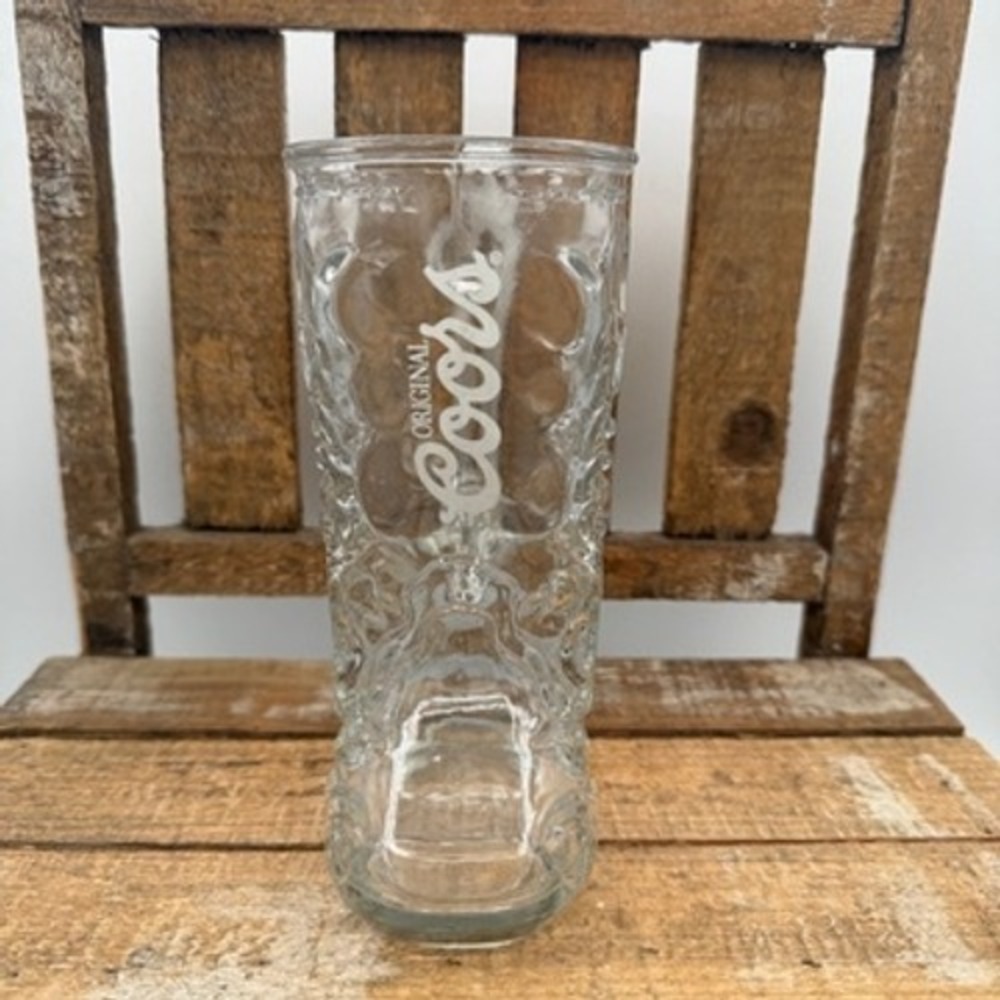 Coors Beer Mug Set of 2 Clear Glass Cowboy Boot Excellent Western Barware